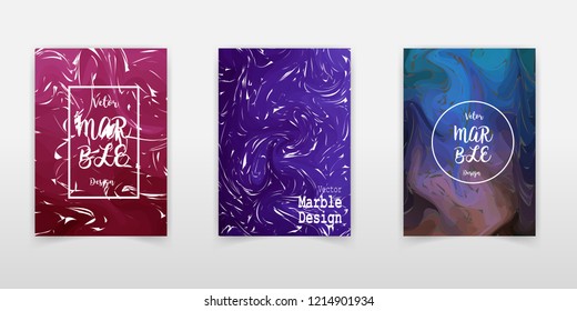 Marble texture covers set. Colorful artistic backgrounds. Trendy design. Eps10 layered vector.