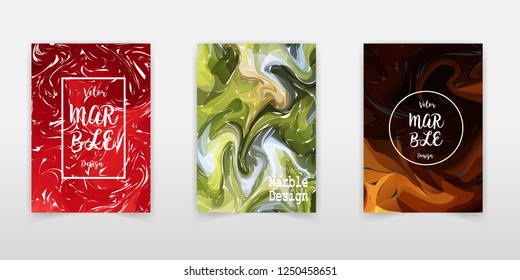 Marble texture covers set. Colorful artistic backgrounds. Trendy design. Eps10 layered vector.