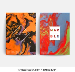 Marble texture covers set. Colorful artistic backgrounds. Trendy handmade design. Eps10 vector.
