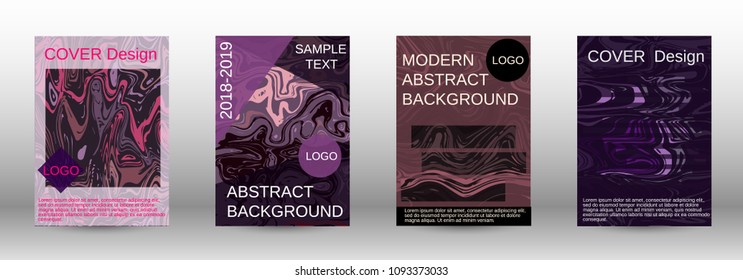 Marble texture covers set. Modern marble design with abstract lines. Creative fluid backgrounds from current forms to design a fashionable abstract cover, banner, poster, booklet. Vector illustration.