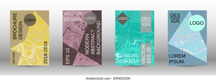 Marble texture covers set. Modern marble design with abstract lines. Creative fluid backgrounds from current forms to design a fashionable abstract cover, banner, poster, booklet. Vector illustration.