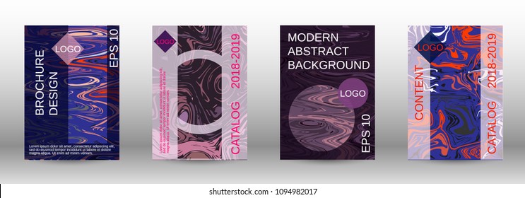 Marble texture covers set. Modern marble design with abstract lines. Creative fluid backgrounds from current forms to design a fashionable abstract cover, banner, poster, booklet. Vector illustration.