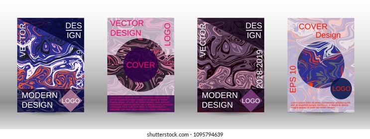Marble texture covers set. Modern marble design with abstract lines. Creative fluid backgrounds from current forms to design a fashionable abstract cover, banner, poster, booklet. Vector illustration.