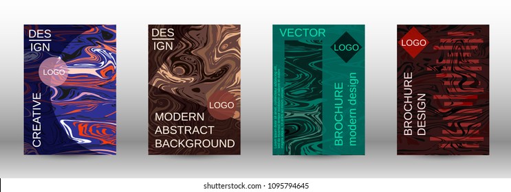 Marble texture covers set. Modern marble design with abstract lines. Creative fluid backgrounds from current forms to design a fashionable abstract cover, banner, poster, booklet. Vector illustration.