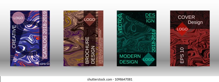 Marble texture covers set. Modern marble design with abstract lines. Creative fluid backgrounds from current forms to design a fashionable abstract cover, banner, poster, booklet. Vector illustration.