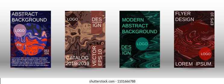 Marble texture covers set. Modern marble design with abstract lines. Creative fluid backgrounds from current forms to design a fashionable abstract cover, banner, poster, booklet. Vector illustration.