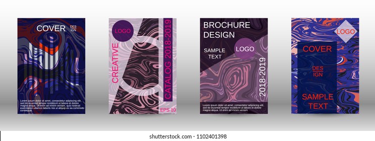 Marble texture covers set. Modern marble design with abstract lines. Creative fluid backgrounds from current forms to design a fashionable abstract cover, banner, poster, booklet. Vector illustration.