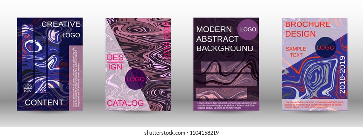 Marble texture covers set. Modern marble design with abstract lines. Creative fluid backgrounds from current forms to design a fashionable abstract cover, banner, poster, booklet. Vector illustration.