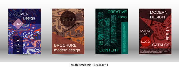 Marble texture covers set. Modern marble design with abstract lines. Creative fluid backgrounds from current forms to design a fashionable abstract cover, banner, poster, booklet. Vector illustration.