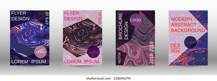 Marble texture covers set. Modern marble design with abstract lines. Creative fluid backgrounds from current forms to design a fashionable abstract cover, banner, poster, booklet. Vector illustration.