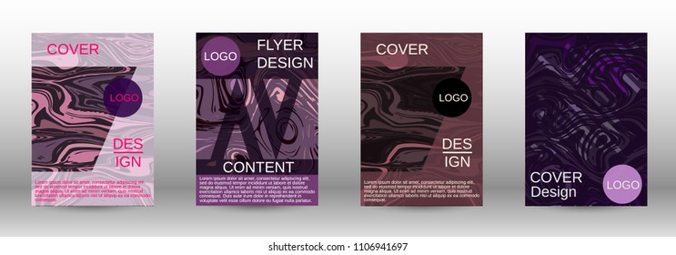 Marble texture covers set. Modern marble design with abstract lines. Creative fluid backgrounds from current forms to design a fashionable abstract cover, banner, poster, booklet. Vector illustration.