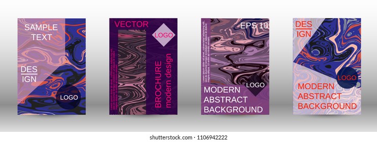 Marble texture covers set. Modern marble design with abstract lines. Creative fluid backgrounds from current forms to design a fashionable abstract cover, banner, poster, booklet. Vector illustration.