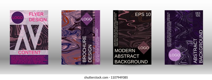 Marble texture covers set. Modern marble design with abstract lines. Creative fluid backgrounds from current forms to design a fashionable abstract cover, banner, poster, booklet. Vector illustration.