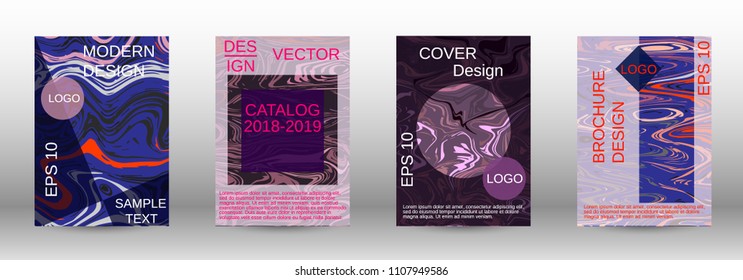 Marble texture covers set. Modern marble design with abstract lines. Creative fluid backgrounds from current forms to design a fashionable abstract cover, banner, poster, booklet. Vector illustration.