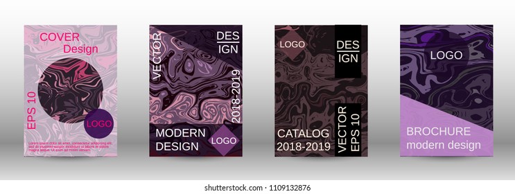 Marble texture covers set. Modern marble design with abstract lines. Creative fluid backgrounds from current forms to design a fashionable abstract cover, banner, poster, booklet. Vector illustration.