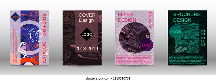 Marble texture covers set. Modern marble design with abstract lines. Creative fluid backgrounds from current forms to design a fashionable abstract cover, banner, poster, booklet. Vector illustration.
