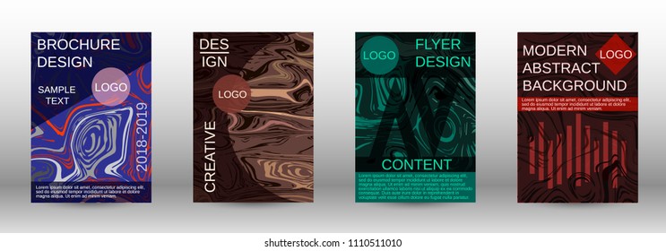 Marble texture covers set. Modern marble design with abstract lines. Creative fluid backgrounds from current forms to design a fashionable abstract cover, banner, poster, booklet. Vector illustration.