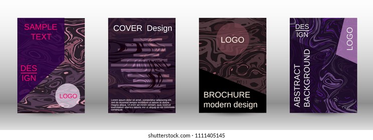 Marble texture covers set. Modern marble design with abstract lines. Creative fluid backgrounds from current forms to design a fashionable abstract cover, banner, poster, booklet. Vector illustration.
