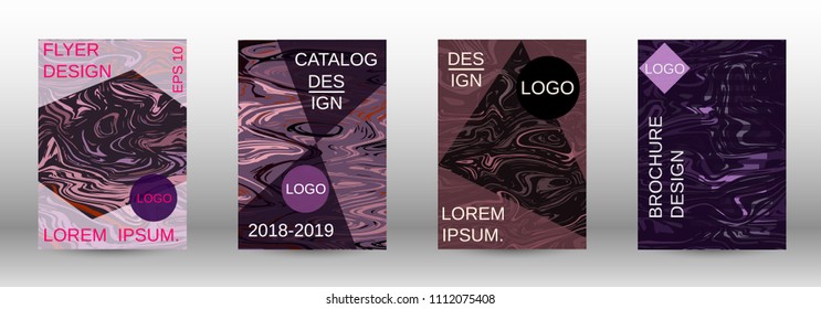 Marble texture covers set. Modern marble design with abstract lines. Creative fluid backgrounds from current forms to design a fashionable abstract cover, banner, poster, booklet. Vector illustration.
