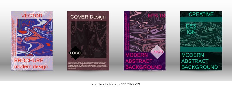 Marble texture covers set. Modern marble design with abstract lines. Creative fluid backgrounds from current forms to design a fashionable abstract cover, banner, poster, booklet. Vector illustration.
