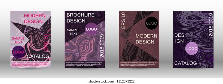 Marble texture covers set. Modern marble design with abstract lines. Creative fluid backgrounds from current forms to design a fashionable abstract cover, banner, poster, booklet. Vector illustration.