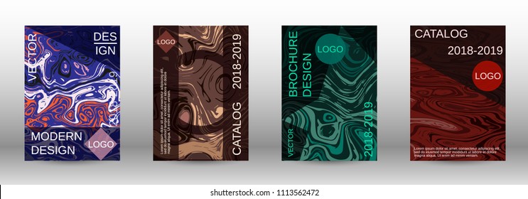 Marble texture covers set. Modern marble design with abstract lines. Creative fluid backgrounds from current forms to design a fashionable abstract cover, banner, poster, booklet. Vector illustration.