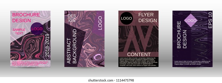 Marble texture covers set. Modern marble design with abstract lines. Creative fluid backgrounds from current forms to design a fashionable abstract cover, banner, poster, booklet. Vector illustration.