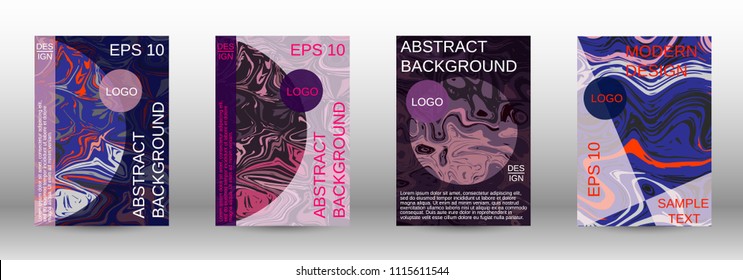 Marble texture covers set. Modern marble design with abstract lines. Creative fluid backgrounds from current forms to design a fashionable abstract cover, banner, poster, booklet. Vector illustration.