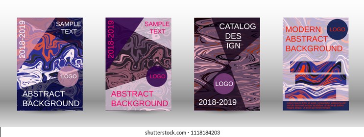 Marble texture covers set. Modern marble design with abstract lines. Creative fluid backgrounds from current forms to design a fashionable abstract cover, banner, poster, booklet. Vector illustration.