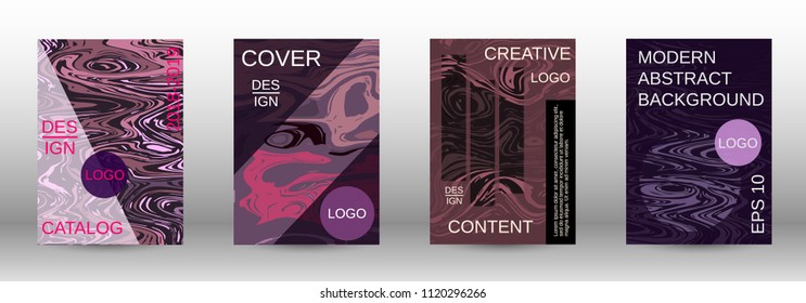 Marble texture covers set. Modern marble design with abstract lines. Creative fluid backgrounds from current forms to design a fashionable abstract cover, banner, poster, booklet. Vector illustration.