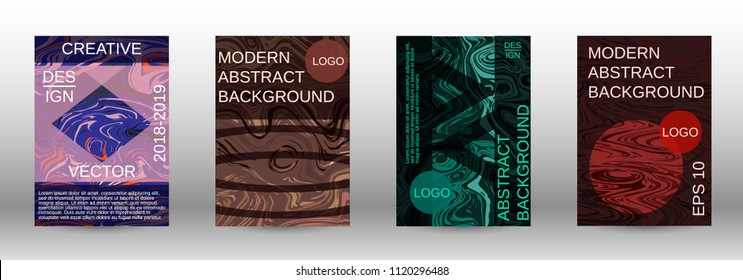 Marble texture covers set. Modern marble design with abstract lines. Creative fluid backgrounds from current forms to design a fashionable abstract cover, banner, poster, booklet. Vector illustration.