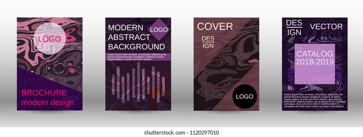 Marble texture covers set. Modern marble design with abstract lines. Creative fluid backgrounds from current forms to design a fashionable abstract cover, banner, poster, booklet. Vector illustration.