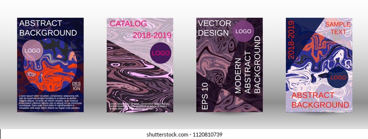 Marble texture covers set. Modern marble design with abstract lines. Creative fluid backgrounds from current forms to design a fashionable abstract cover, banner, poster, booklet. Vector illustration.