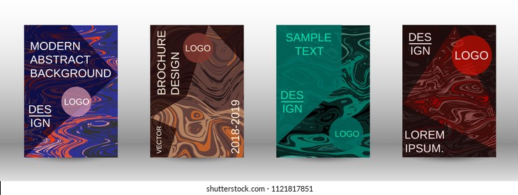 Marble texture covers set. Modern marble design with abstract lines. Creative fluid backgrounds from current forms to design a fashionable abstract cover, banner, poster, booklet. Vector illustration.