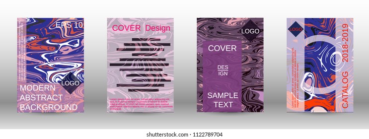 Marble texture covers set. Modern marble design with abstract lines. Creative fluid backgrounds from current forms to design a fashionable abstract cover, banner, poster, booklet. Vector illustration.