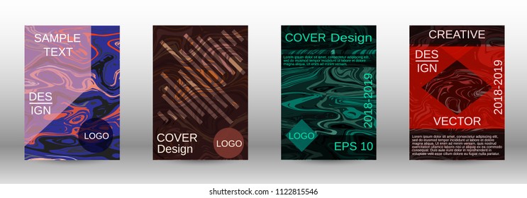 Marble texture covers set. Modern marble design with abstract lines. Creative fluid backgrounds from current forms to design a fashionable abstract cover, banner, poster, booklet. Vector illustration.