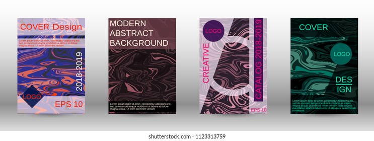 Marble texture covers set. Modern marble design with abstract lines. Creative fluid backgrounds from current forms to design a fashionable abstract cover, banner, poster, booklet. Vector illustration.