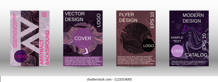 Marble texture covers set. Modern marble design with abstract lines. Creative fluid backgrounds from current forms to design a fashionable abstract cover, banner, poster, booklet. Vector illustration.