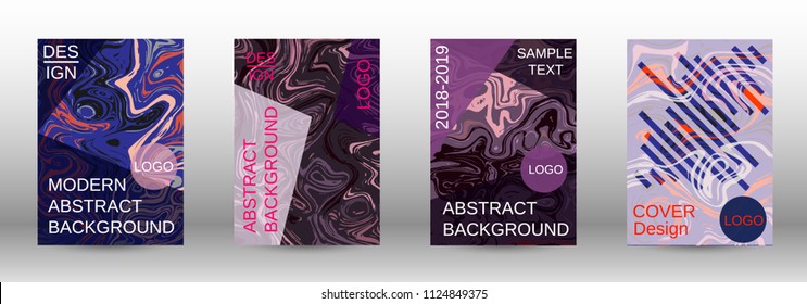 Marble texture covers set. Modern marble design with abstract lines. Creative fluid backgrounds from current forms to design a fashionable abstract cover, banner, poster, booklet. Vector illustration.