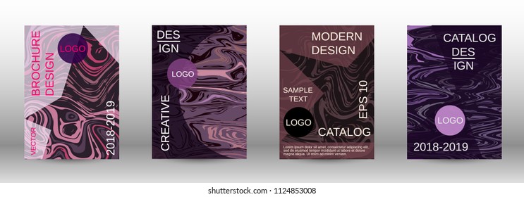 Marble texture covers set. Modern marble design with abstract lines. Creative fluid backgrounds from current forms to design a fashionable abstract cover, banner, poster, booklet. Vector illustration.