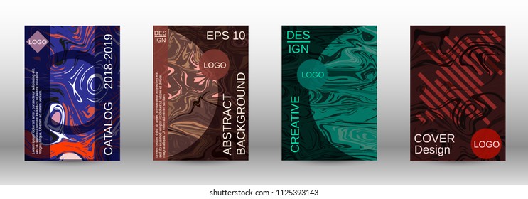 Marble texture covers set. Modern marble design with abstract lines. Creative fluid backgrounds from current forms to design a fashionable abstract cover, banner, poster, booklet. Vector illustration.
