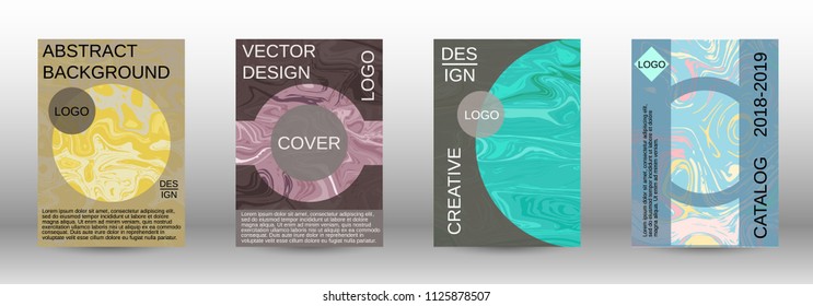 Marble texture covers set. Modern marble design with abstract lines. Creative fluid backgrounds from current forms to design a fashionable abstract cover, banner, poster, booklet. Vector illustration.