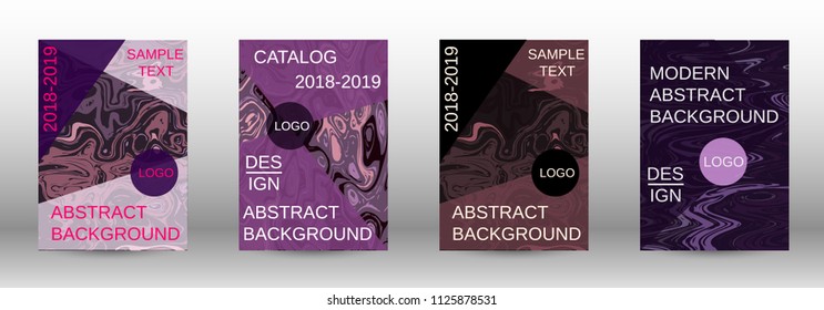 Marble texture covers set. Modern marble design with abstract lines. Creative fluid backgrounds from current forms to design a fashionable abstract cover, banner, poster, booklet. Vector illustration.