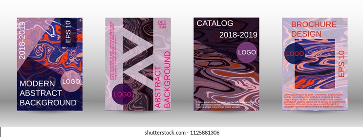 Marble texture covers set. Modern marble design with abstract lines. Creative fluid backgrounds from current forms to design a fashionable abstract cover, banner, poster, booklet. Vector illustration.