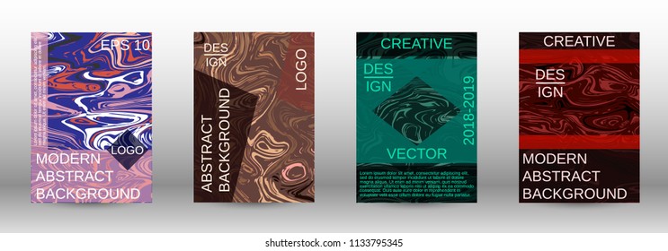 Marble texture covers set. Modern marble design with abstract lines. Creative fluid backgrounds from current forms to design a fashionable abstract cover, banner, poster, booklet. Vector illustration.