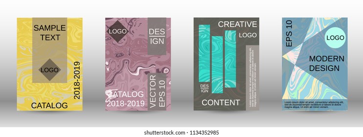 Marble texture covers set. Modern marble design with abstract lines. Creative fluid backgrounds from current forms to design a fashionable abstract cover, banner, poster, booklet. Vector illustration.