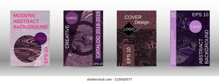 Marble texture covers set. Modern marble design with abstract lines. Creative fluid backgrounds from current forms to design a fashionable abstract cover, banner, poster, booklet. Vector illustration.