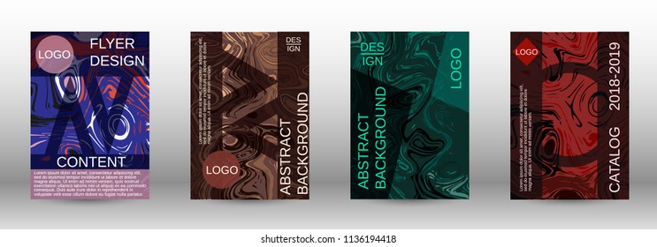 Marble texture covers set. Modern marble design with abstract lines. Creative fluid backgrounds from current forms to design a fashionable abstract cover, banner, poster, booklet. Vector illustration.