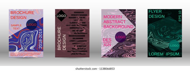 Marble texture covers set. Modern marble design with abstract lines. Creative fluid backgrounds from current forms to design a fashionable abstract cover, banner, poster, booklet. Vector illustration.