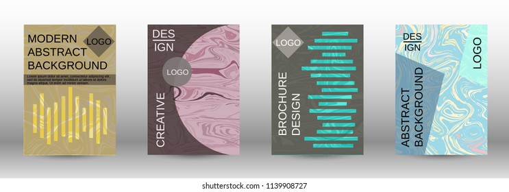 Marble texture covers set. Modern marble design with abstract lines. Creative fluid backgrounds from current forms to design a fashionable abstract cover, banner, poster, booklet. Vector illustration.